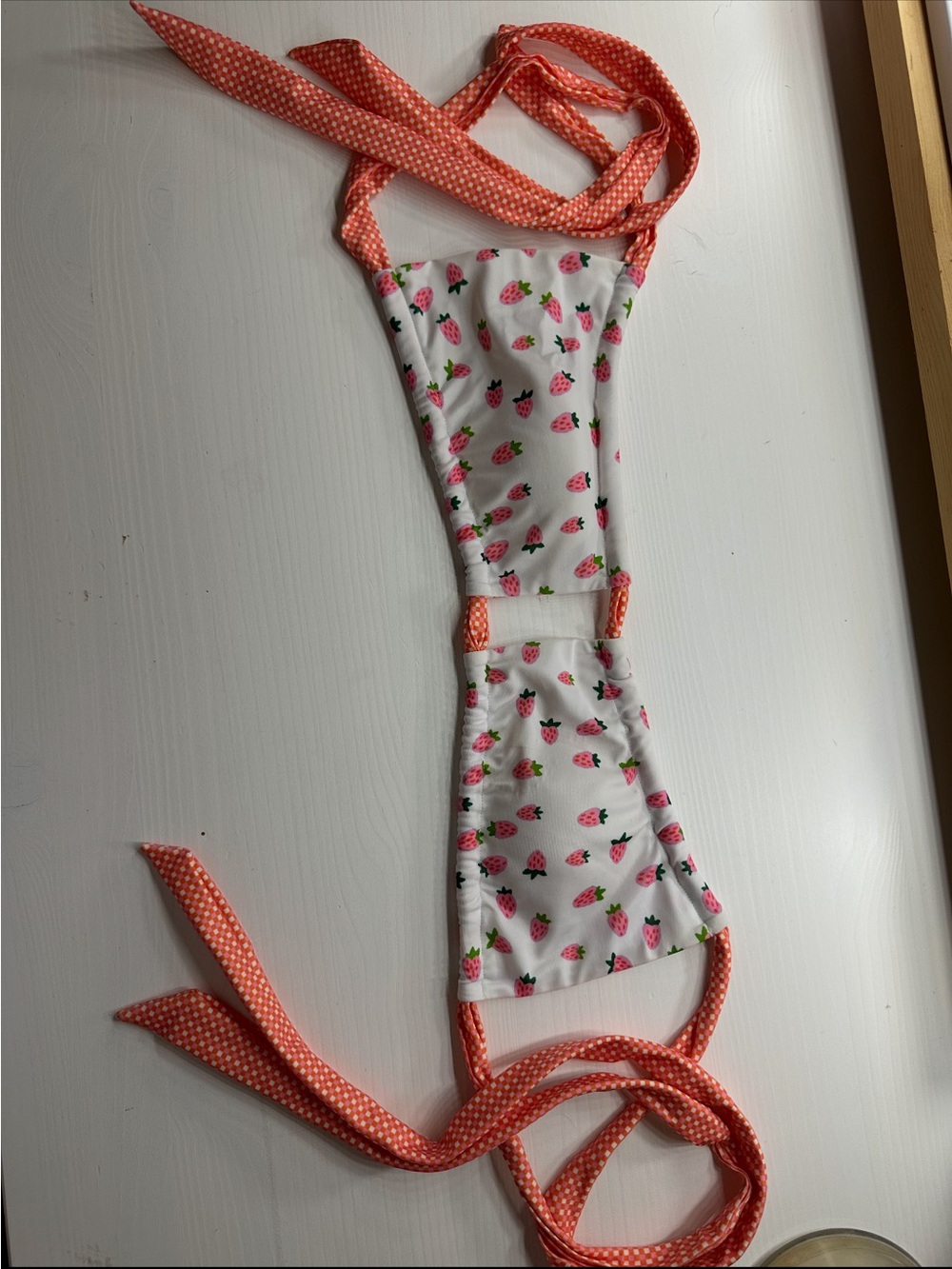 Strawberry Milk Mob White Bikini Top with Pink & Coral Strawberry Print